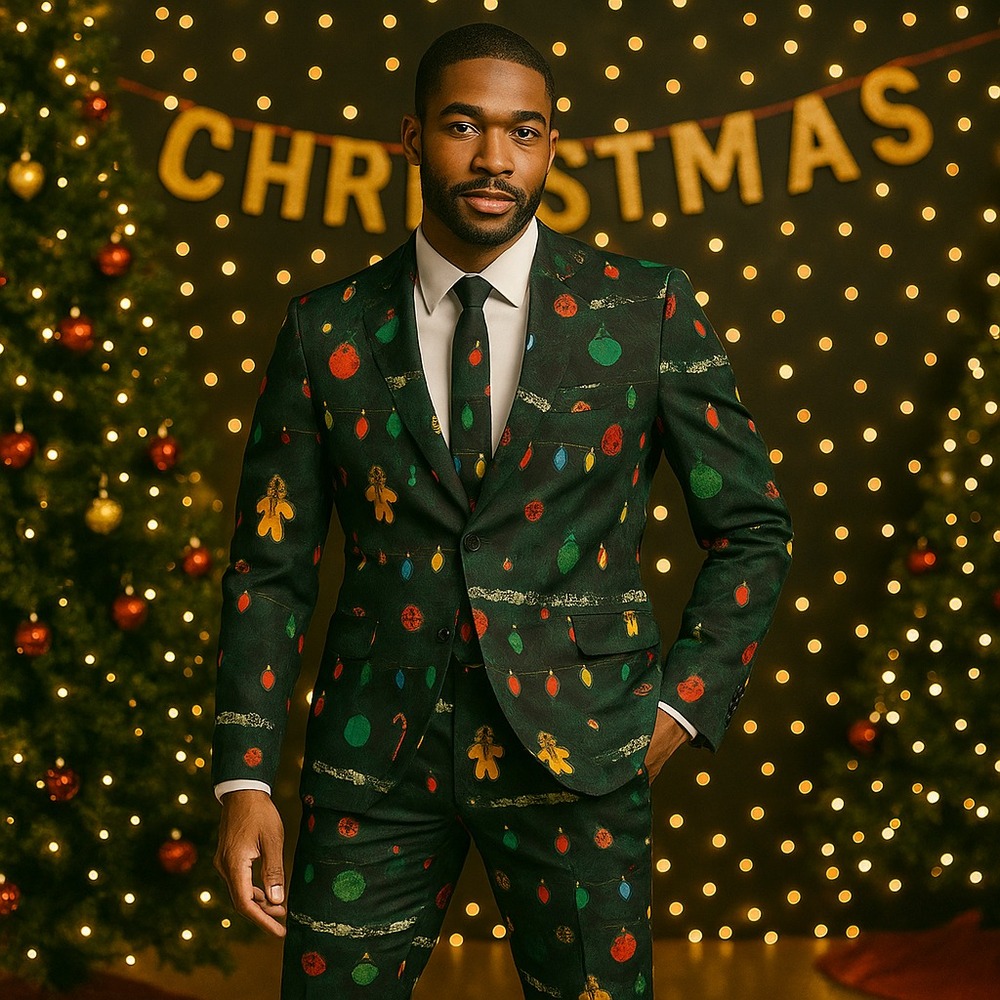 Shinesty Mens Christmas Tree Suit Size 42 Party Holiday Event Gingerbread Lights
